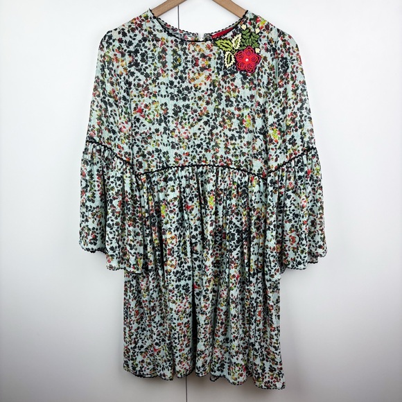 Anthropologie Bhanuni by Jyoti Libra Embroidered Floral Tunic Mini Dress Size 10 - Picture 2 of 9